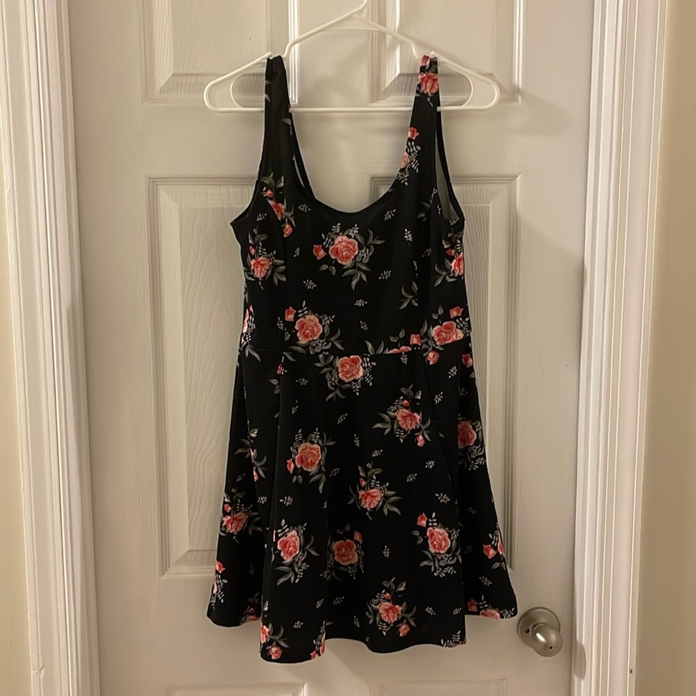 Black skater dress with roses